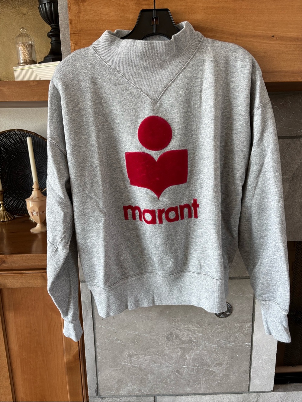 Isabel Marant Gray Crewneck Sweatshirt with Red Logo